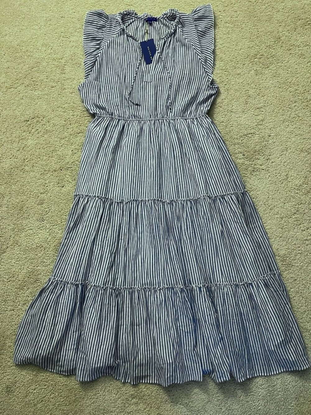 NWT Maison Me Maisonette Blue White Simone Stripe Seersucker Tiered Maxi Dress L - Picture 2 of 8